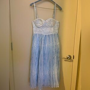 White and Blue Striped Midi Dress